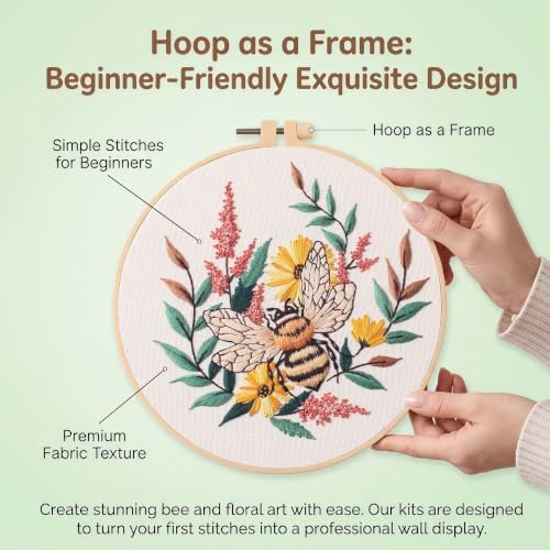 Harimau Beginner Adult Embroidery Kit, All-in-One Starter Pack with 3 Patterns, 3 Hoops, Scissors, Needles, Instruction Manual & Stitching Video Guides