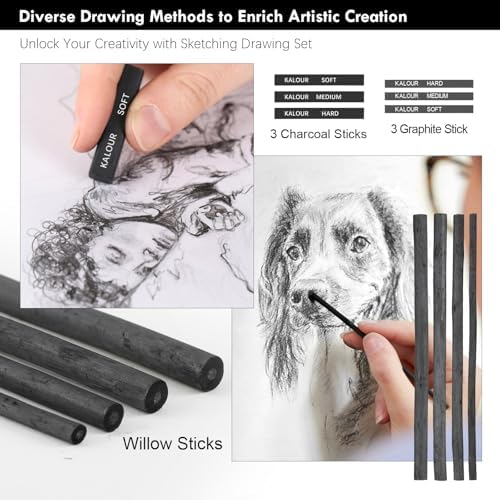 KALOUR PDAS 39pcs Drawing Pencil Set, Professional Sketching Kit with Graphite, Charcoal & Sketch Pencils for Drawing, Complete Drawing Kit for Artists & Beginners