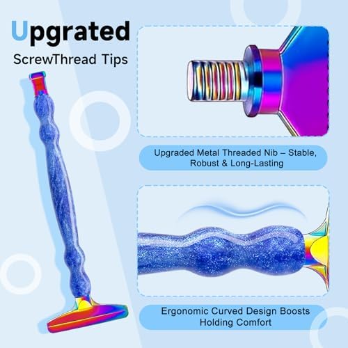 Diamond Painting Pen Kit - 7 Metal Tip Diamond Art Tools, 5D Diamond Painting Accessories for Adults Beginners, Resin Pen with Straight/Bent/Flat/Roller Nibs, Tray & Clay