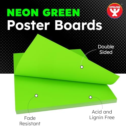 Hygloss Medium Poster Board 11x14 - 25 Neon Green Single Color Bulk Pack - 10 Pt. Thickness Colored Poster Board Paper for Projects, Signs, Displays - Posterboard Multipack 11" x 14"