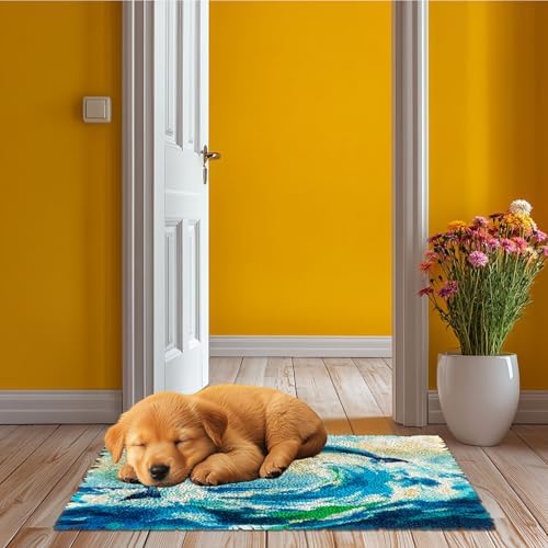 Latch Hook Rug Kit Dolphins Leaping Out of Ocean Pre-Printed Handmade Carpet Crochet Yarn Craft DIY Hook and Latch Door Mat Tapestry for Home Floor Decoration 52x38cm-2