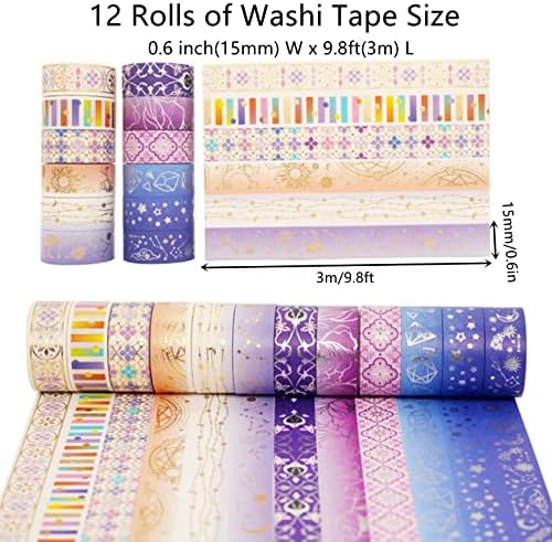 12 Rolls Galaxy Washi Tape Set Bronzing Starry Night Decorative Masking Tape for Scrapbooking, Journal, Planner, DIY Crafts, Gift Wrapping