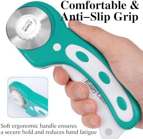 45mm Rotary Cutter for Fabric with 5 Extra Blades, Roller, with Safety Lock