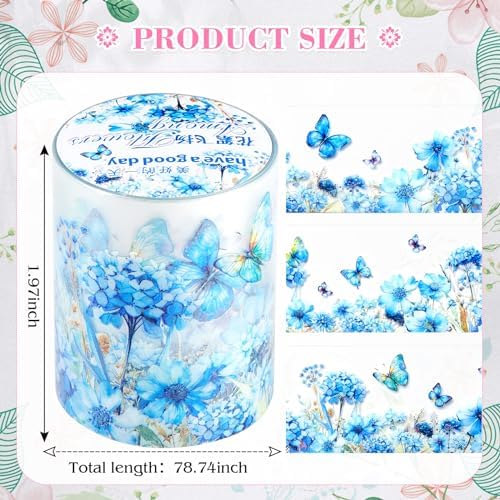 Gilprop 5 Rolls Floral Washi PET Tape Set Flower Butterfly Scrapbook Junk Journal Supplies, Clear Decorative Tape Stickers DIY for Arts Crafts Bullet Planner, 50mm Wide x 78. 74 Inch Long/roll