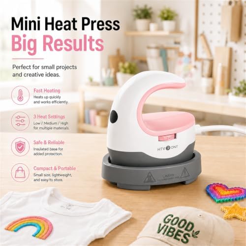 HTVRONT Heat Press Mini Heat Press Machine, Mini Iron for Crafts | Heats Up Quickly & 3 Heat Setings, Perler Beads Iron, Small Heat Press Machine for T Shirts, Hats
