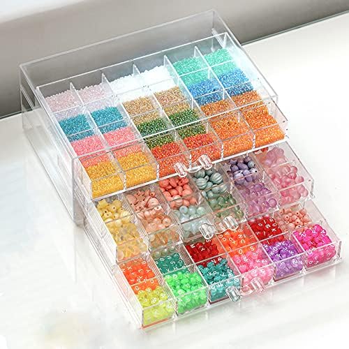 72 Grids Acrylic Organizer Box with 3 Drawers, Clear