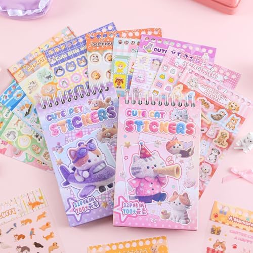 Girl's Cute Sticker Book, Cartoon Cat Theme - 700+ Cute Animal Style Foodie Stickers, for DIY Scrapbooking Journaling Handbook Decoration