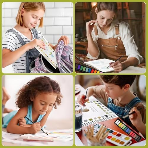 Watercolor Workbook for Adults & Beginners: 12 Colors Paint Set with Brush, Foldable Painting Kit for Flowers– Ideal Gift(Flowers)
