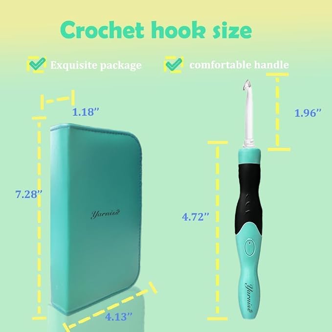 Yarniss 17 Sizes Lighted Crochet Hooks Set with Case 2.5mm~14.0mm