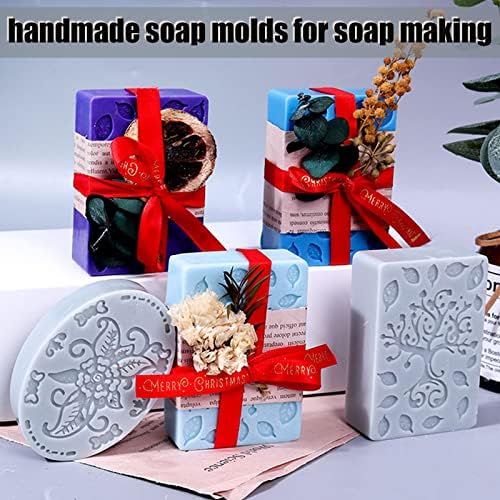 Soap Molds Silicone, 3D Rectangle & Oval Flower Pattern Mold, Set of 2 | Non-stick Mixed Flower Patterns Soap Making Mold for Handmade Craft Soap DIY Candle Polymer Clay Design Lotion Bars