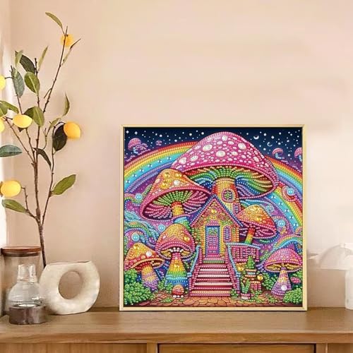 AiYuanzsh Mushroom House Diamond Art Painting Kits for Adults, 5D Special Shape Diamond Art Kits for Beginners, Crystal Rhinestones Diamond Art Painting for Home Wall Decoration Gift 12×12 inch