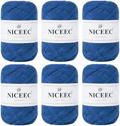 NICEEC 6 Skeins Soft Tape Yarn-Dark Blue