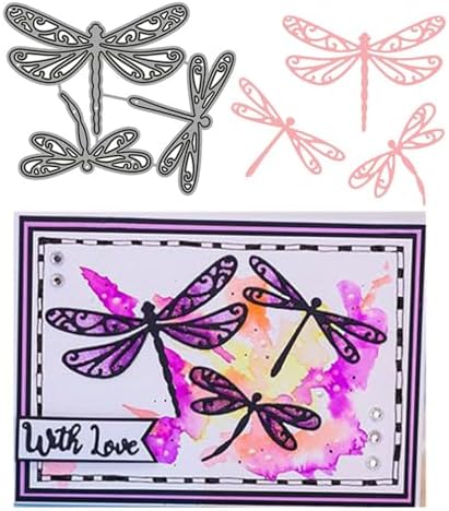 Scrapbooking Die-Cuts, Layer Frame Net Set Metal Cutting Dies for Card Making, Paper Craft Template, Background Embossing Stencils, DIY Album Décor (3 Pcs Dragonfly-9.3x7.7cm)