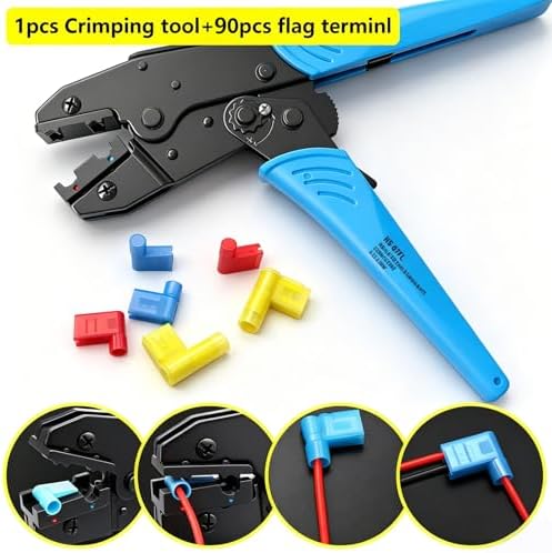 smseace Flag Terminal Crimper AWG 22-14 (0.5-2.5mm²) Electrical Crimping Tool for right angle spade connector Ratchet Terminal Crimper
