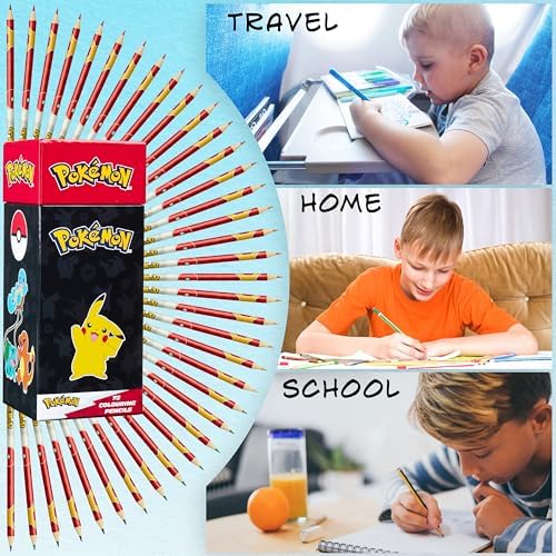 Pokemon Colored Pencils Set 72 Pre Sharpened Drawing Pencils Art Supplies Fun Bulk Stationery for School Home Vacation Gifts for Kids