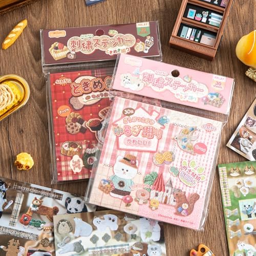 Girl's Japanese Retro Sticker Book, Food and Daily Life Theme - 800+ Cute Old Showa Style Embroidered Stickers, for DIY Scrapbooking Journaling Handbook Decoration