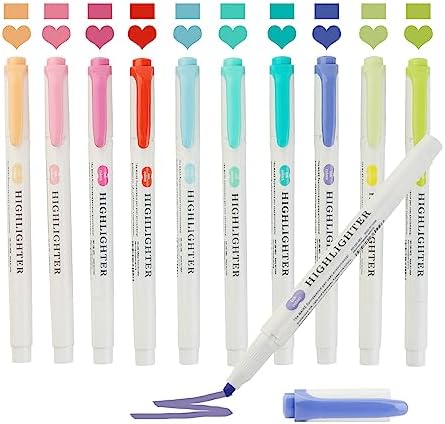 Pastel Highlighters - 10 Pcs Assorted Colors Dual Tip Real Mild Highlighter Markers, Chisel & Fine Tips for Bible Journaling, Note Taking, School Supplies, No Bleed