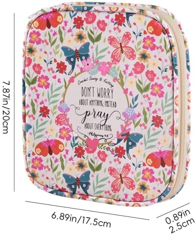 Crochet Hook Case,Portable Zipper Storage Organizer Bag for Crochet Hooks, Knitting Needles, Project & Sewing Supplies, Lightweight,Easy to Hold (No Accessories Included).Beige Butterfly