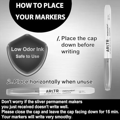 ARLTR Silver Metallic Permanent Markers, 12 Pack, Silver Metallic