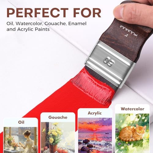 Fuumuui 4pcs Flat Paddle Paint Brush Set, Scale Brushes, Large Blending Paint Brush, Wide Flat Paint Brushes with Short Ergonomic Handle for Oil and Acrylic Paints(1'', 2'', 3'', 4'')