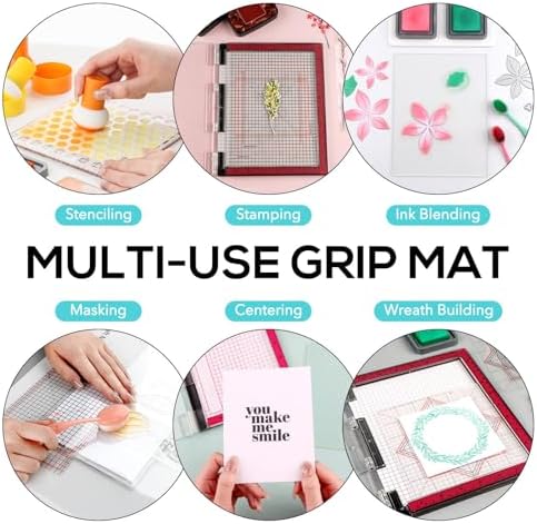 8Pcs/Set 6.5x8.5inc/6x6inch Multi-Use Non-Slip Sticky Mats Fit in Stamp Positioning Tool Set,Photopolymer Grip Mat with Printed Guides in Placeholding stencil in place Crafts Scrapbooking fixed Mat.