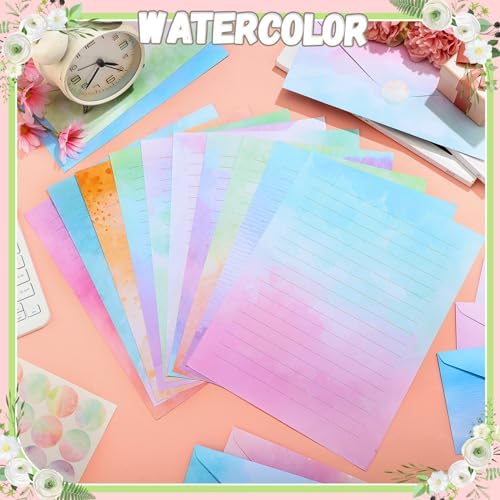 TaoBary 160 Pcs Watercolor Stationery Paper and Envelopes Set, 8.5 x 11''