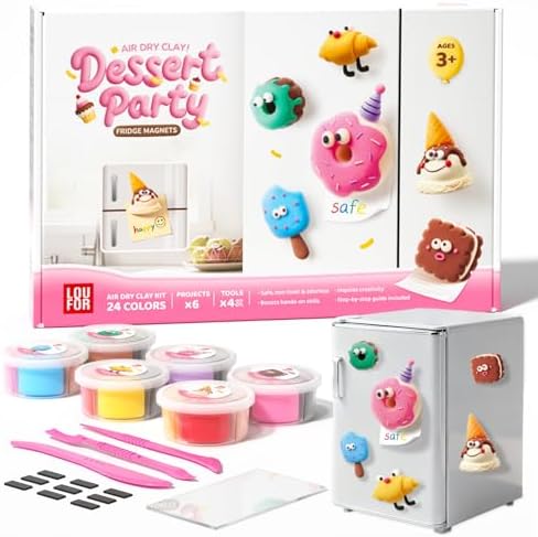 Air Dry Clay Kit for Kids - 6 Boxes Fridge Magnets Craft Set | Modeling Clay with Sculpting Tools Tutorials, Non-Toxic & Safe, DIY Arts and Crafts, Make Your Own Refrigerator Magnet