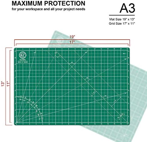 KC GLOBAL A3 (18"x12") Self-Healing Cutting Mat (Dark Green) - Sturdy, Reversible, Eco-Friendly, Non-Slip. Premium Desk Mat for Crafters, Quilters, and Hobbyist