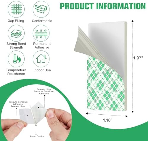 Double Sided Foam Tape Pads, 48Pcs Double Coated Pre-Cut Rectangles Mounting, 2mm Thick Heavy Duty White Polyurethane Foam with High Tack Adhesive for Crafts, Home, Outdoor Signs& Car (50x30mm)