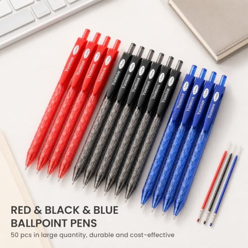 50 Bulk Pens, 1.0mm Medium Point Ballpoint 20 Black 15 Red 15 Blue