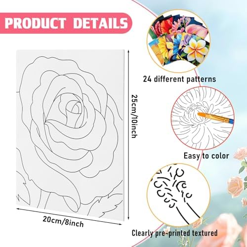 Tinlade 24 Pcs Pre Drawn Canvas for Painting Stretched,Abstract Flower
