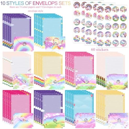 TaoBary 160 Pcs Unicorn Stationery Paper and Envelopes Set, 5.5 x 8.25''