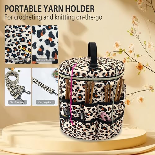 GuirCygne Crochet Bag Organizer – Durable & Heavy Duty Yarn Storage, Spacious 6L Knitting Bag for Crafters and Beginners, Easy-to-Use Leopard