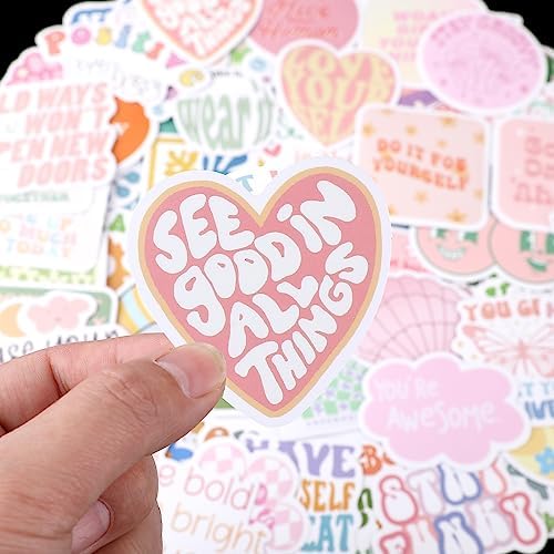 100PCS Cute Preppy Stickers Pink Motivational Vinyl Waterproof Stickers for Laptop Bumper Water Bottles Computer Phone Hard Hat Car Inspirational Decals for Adults Women Kids Teen Girls