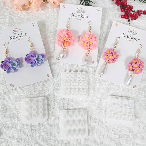 Xaekicr 4PCS Polymer Clay Molds for Flower Earrings – Silicone Clay Cutters for DIY Floral Jewelry Making, Clay Tools for Polymer Clay Earring Craft