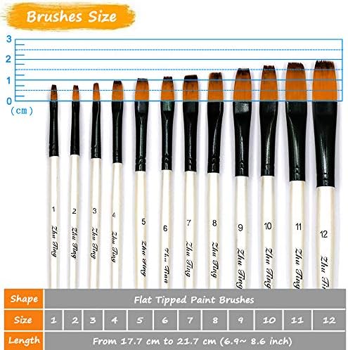 Acrylic Paint Brushes Set, 12pcs Flat Tip Nylon Hair Artist Paintbrushes for Acrylic Watercolor Oil Ink Canvas Painting, Face Body Nail Art, Rock, Model, Shoes, Crafts & Paint by Number, Art Supplies