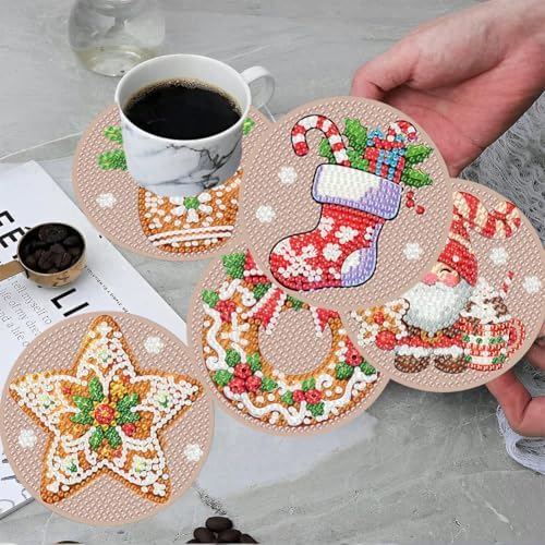 ijbnhd 8 Pcs Christmas Diamond Painting Coasters Kits Diamond Art Coasters