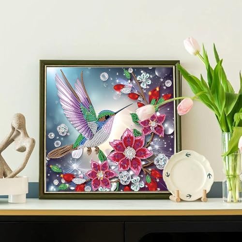AiYuanzsh Special Shape Diamond Art Kits for Adults, Hummingbird and Flowers 5D Crystal Rhinestone Diamond Art Canvas, DIY Paint by Diamonds Craft Kits, Sparkling Diamond Painting Wall Décor