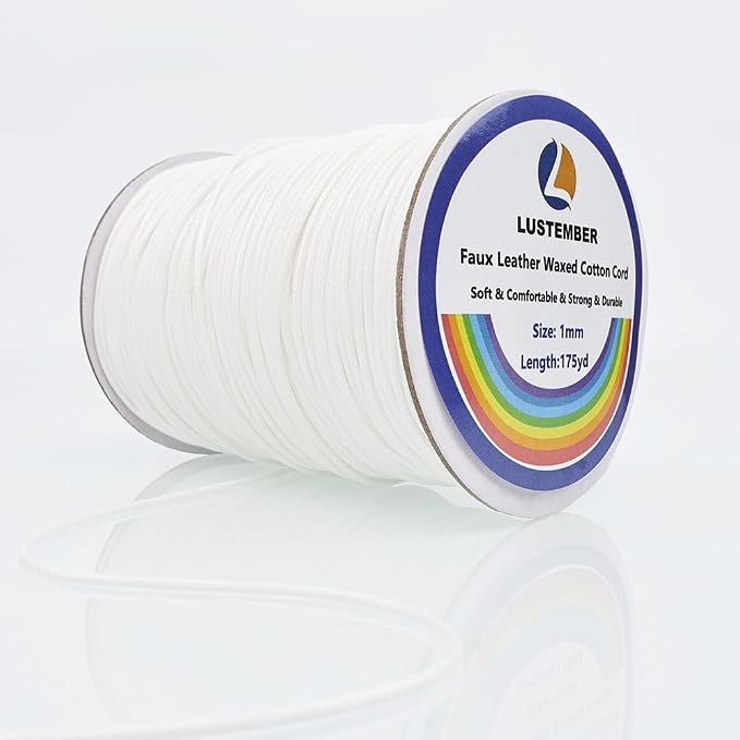 LUSTEMBER 1mm Faux Leather Waxed Cotton Cord, 175 Yards – Durable Necklace String, Soft and Textured Cord for Necklaces, Bracelets, and Jewelry Making