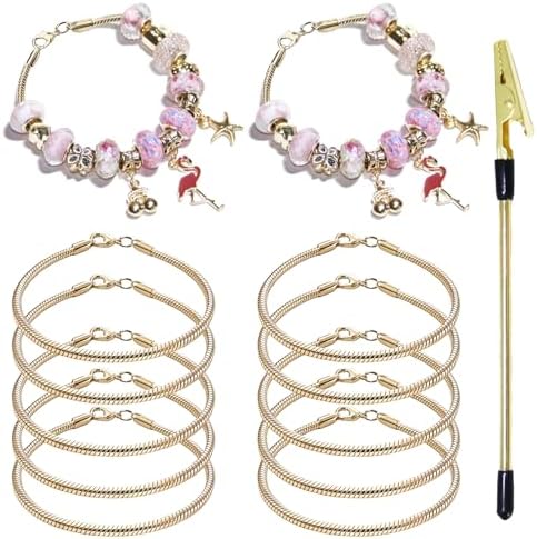 Exway 10 Pcs Snake Charm Bracelet Chain 7.5 Inch Gold Charm Bracelet Kit Snake Chain Bracelets Chain for Christmas DIY Women Jewelry Making Gifts