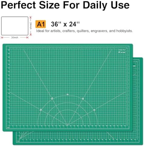 DIYSELF 36in×24in Cutting Mat, A1 Self Healing Craft Mat for Sewing | A1 Green Cutting Mat for Large Fabric, Quilting and Craft Projects, 5-Ply Double-Sided Cutting Mat for Paper Crafts and DIY