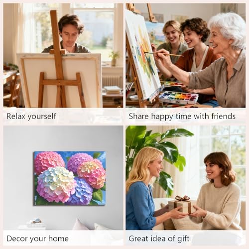 Muzagroo Paint by Numbers Oil Painting Kits for Adults DIY Hydrangea Flowers Oil Painting for Beginners Crafts Kits with Brushes and Acrylic Paints 16x20 inches (Hydrangea)