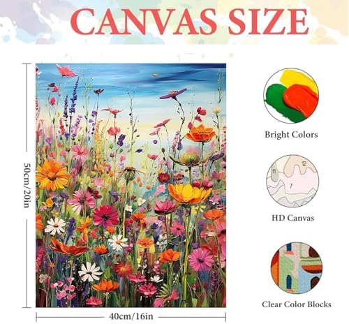 HITIRECOVI Wild Flowers Paint by Numbers Kits for Adults,Flower Paint by Numbers Kits,Adult Paint by Number Kits on Canvas Flowers,Home Wall Decor(16x20in)