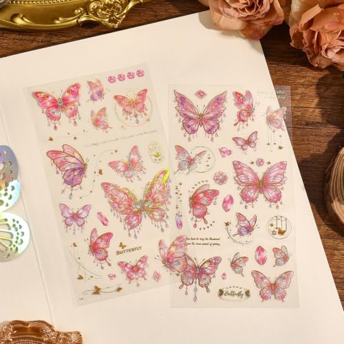 4 Sets 200 Pcs Stickers for Scrapbooking,3D Butterfly Self-Adhesive Scrapbook Stickers Supplies Journal,Vintage Aesthetic Sticker Art Diary Card Craft Gifts Planner Notebook