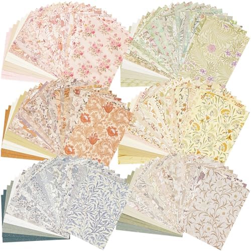 240 Pcs Vintage Floral Scrapbook Paper & Label Journaling Stickers Assorted Set - 6 Pack Mixed Special Textured Paper for Scrapbooking Planner Junk Journal Supplies Collage 4.1x5.8 Inch A6