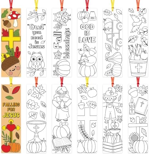72Pcs Fall Color Your Own Bookmarks, Coloring Blank Bookmarks for Kids