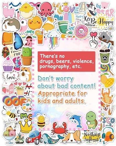 100 Pcs/Pack Water Bottle Stickers for Kids, Cute Vinyl Waterproof Stickers | Party Favors for Girls Teens, Back to School Supplies Gifts, Classroom Prizes, Goodie Bag Stuffers, Teacher Classroom Supplie