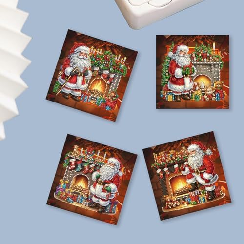 POETRYDRAW 6 Pack 5D DIY Diamond Art Painting Santa Claus Greeting Card Kit, Diamond Art Birthday Holiday Greeting Card, Crafts Kit Creative with Envelope