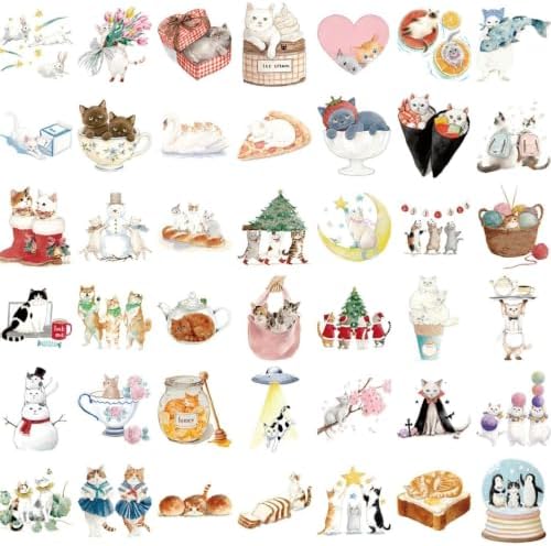 50PCS Transparent Cat Stickers, Fun Cute Cat Stickers | Waterproof Clear Cartoon Pet Stickers for Laptop, Water Bottle, Scrapbook, Guitar, Luggage, Cute Meme Kitten DIY Crafts