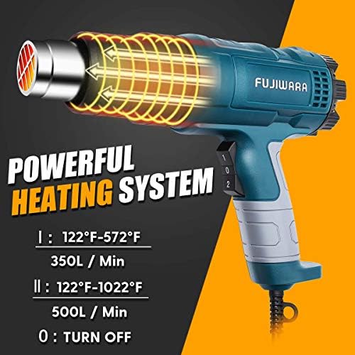 Heat Gun Kit 2000W with Variable Temperature 5 Nozzles, Adjustable Hot Air Gun 122°F-1112°F Fast Heating for DIY Shrink PVC Tubing/Wrapping/Crafts, Stripping Paint(2000W Rear Cover Temp Adjust)